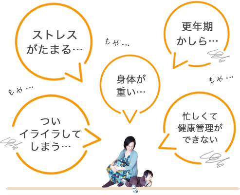 ストレスがたまる…　身体が重い…　更年期かしら…　ついイライラしてしまう…　忙しくて健康管理ができない